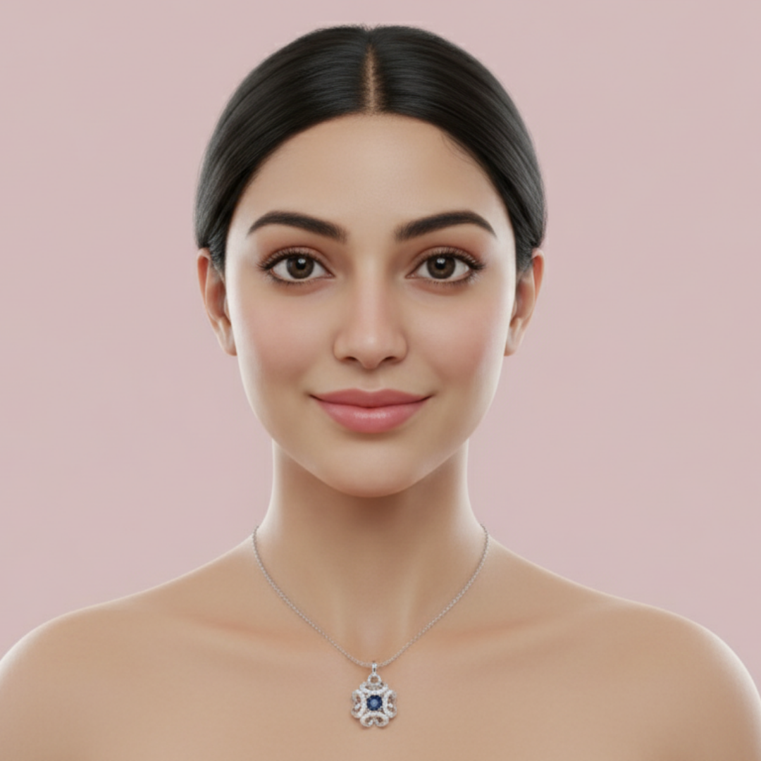 Amara Blue Solitaire 925 Pure Silver Necklace My Store