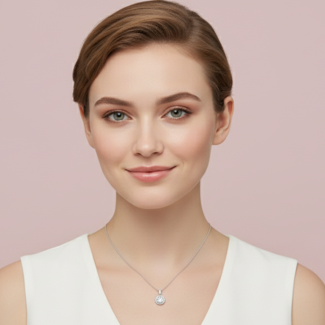 Halo Classic Round 925 Pure Silver Necklace My Store