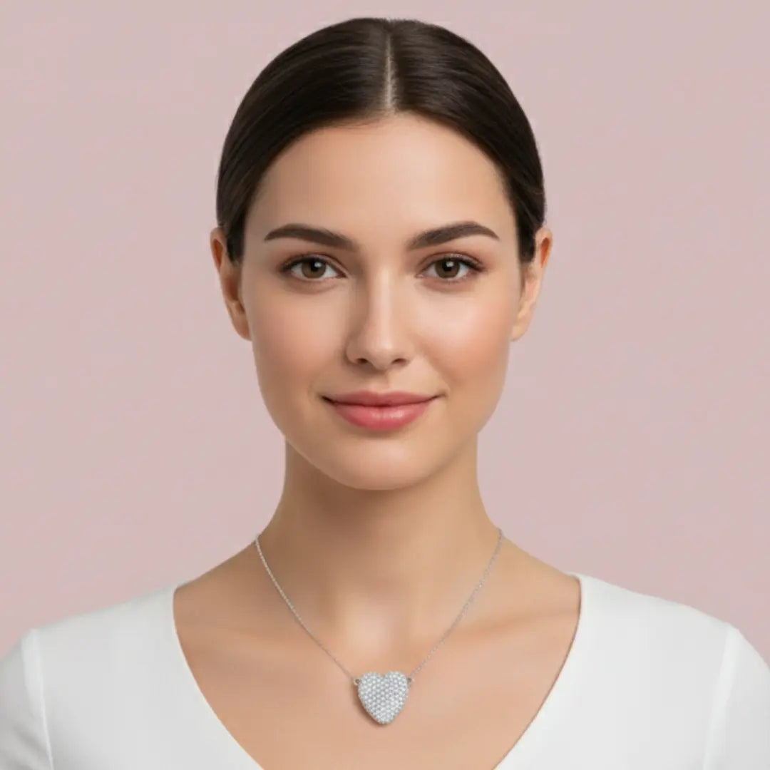 The Pave Heart 925 Pure Silver Necklace My Store