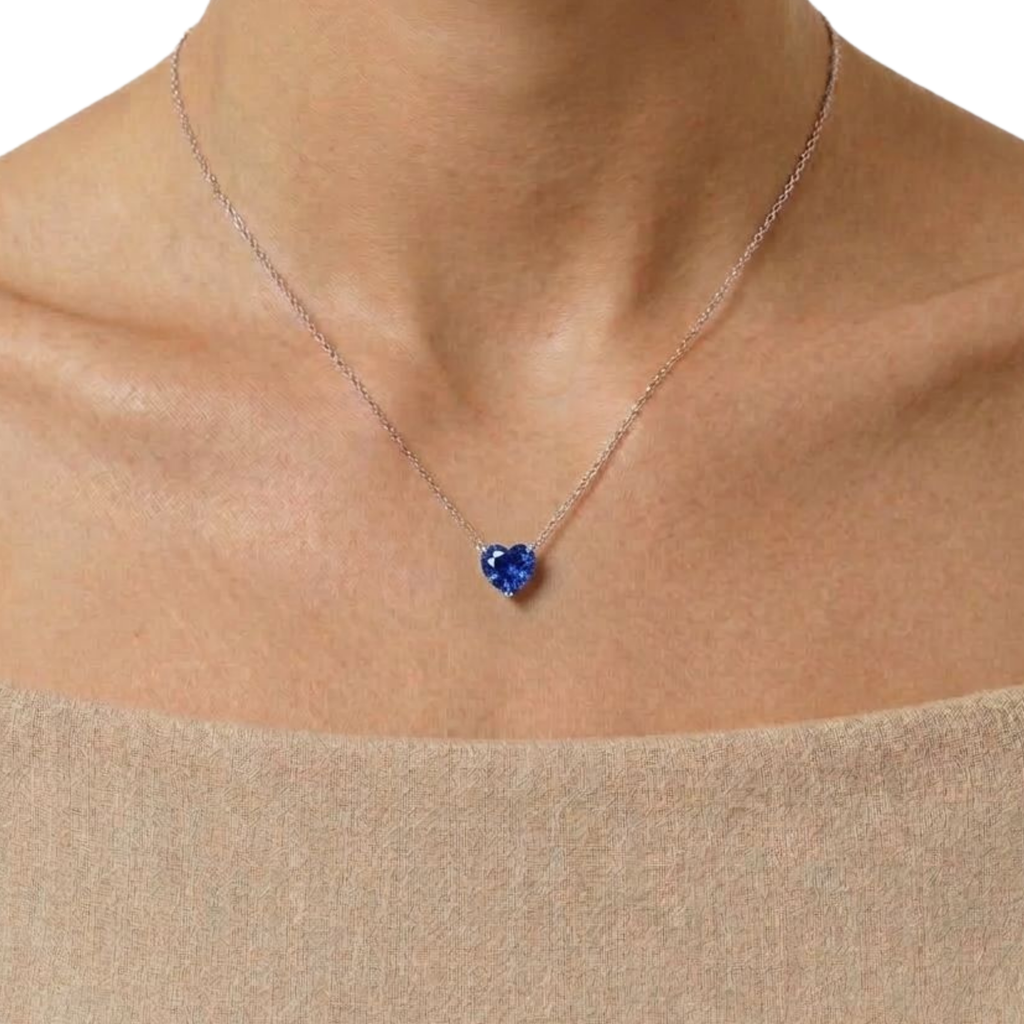 Blue Heart Solitaire 925 Silver Necklace | Velmé