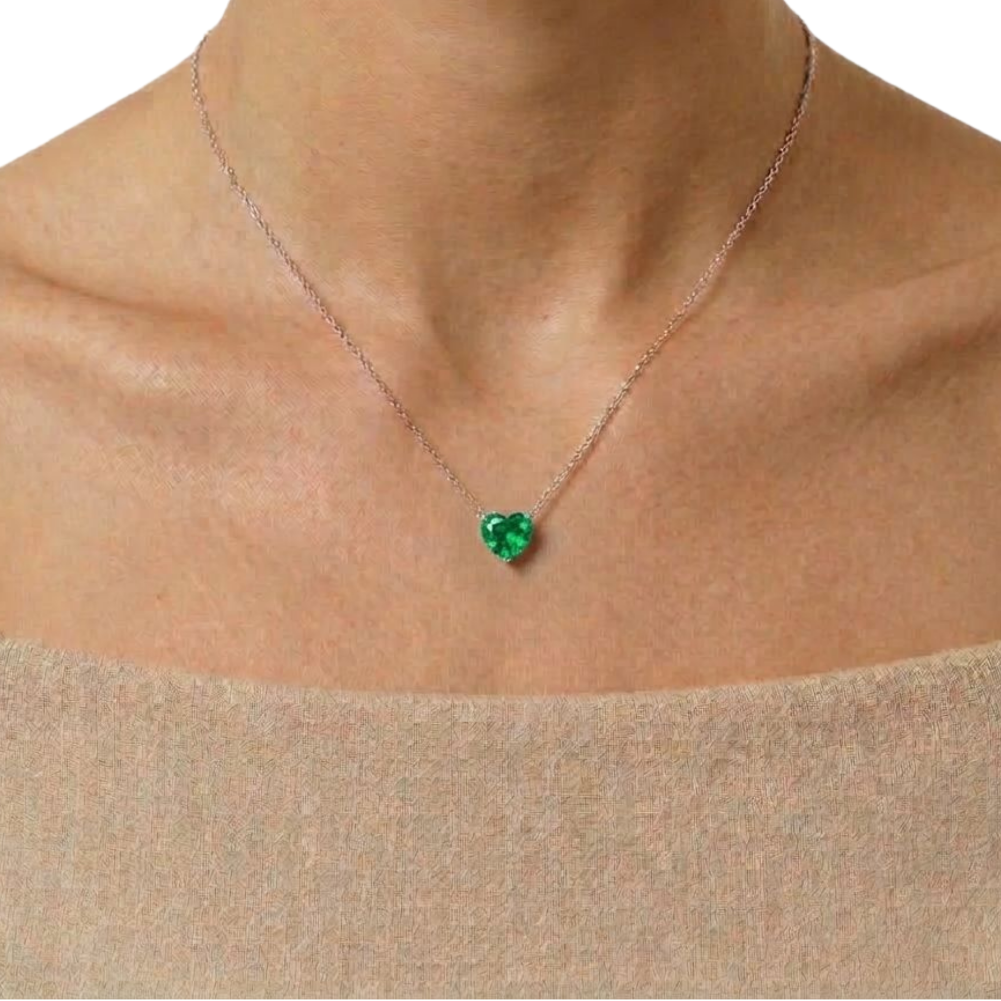 Green Heart Solitaire 925 Silver Necklace | Velmé