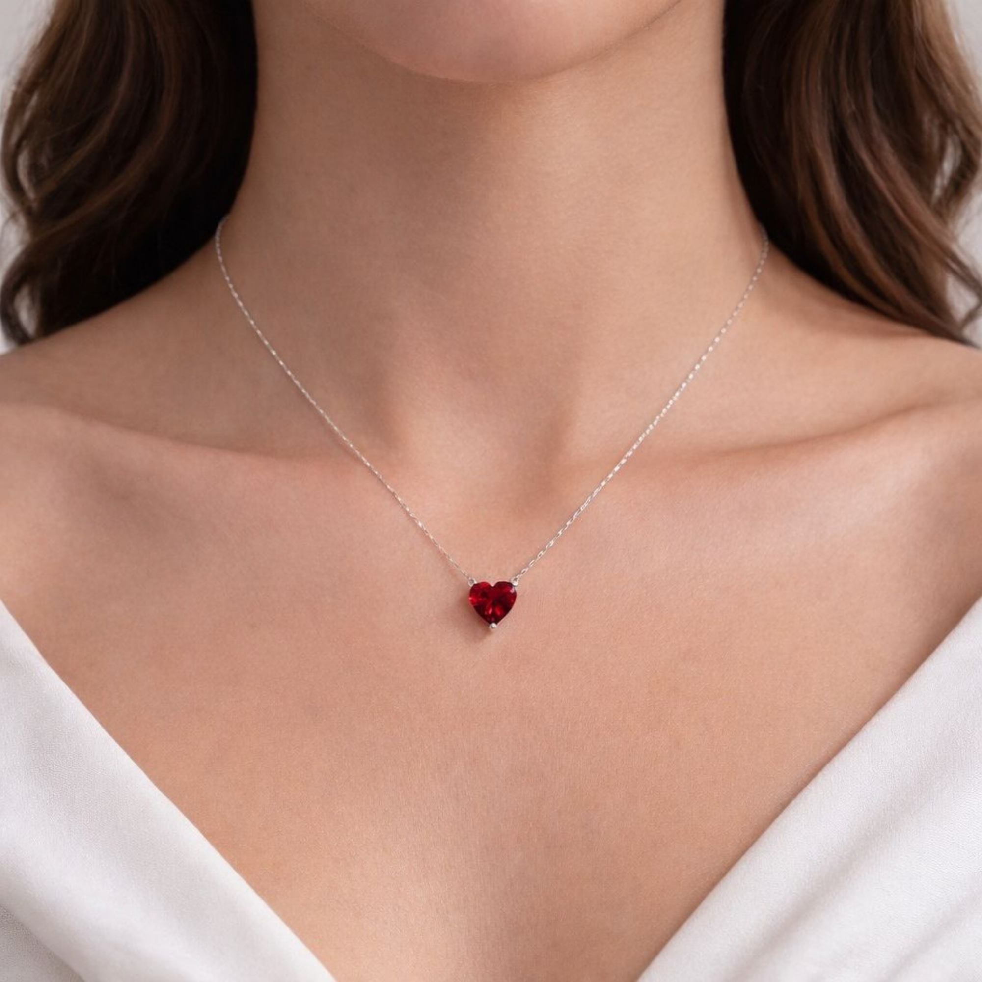 Red Heart Solitaire 925 Silver Necklace | Velmé