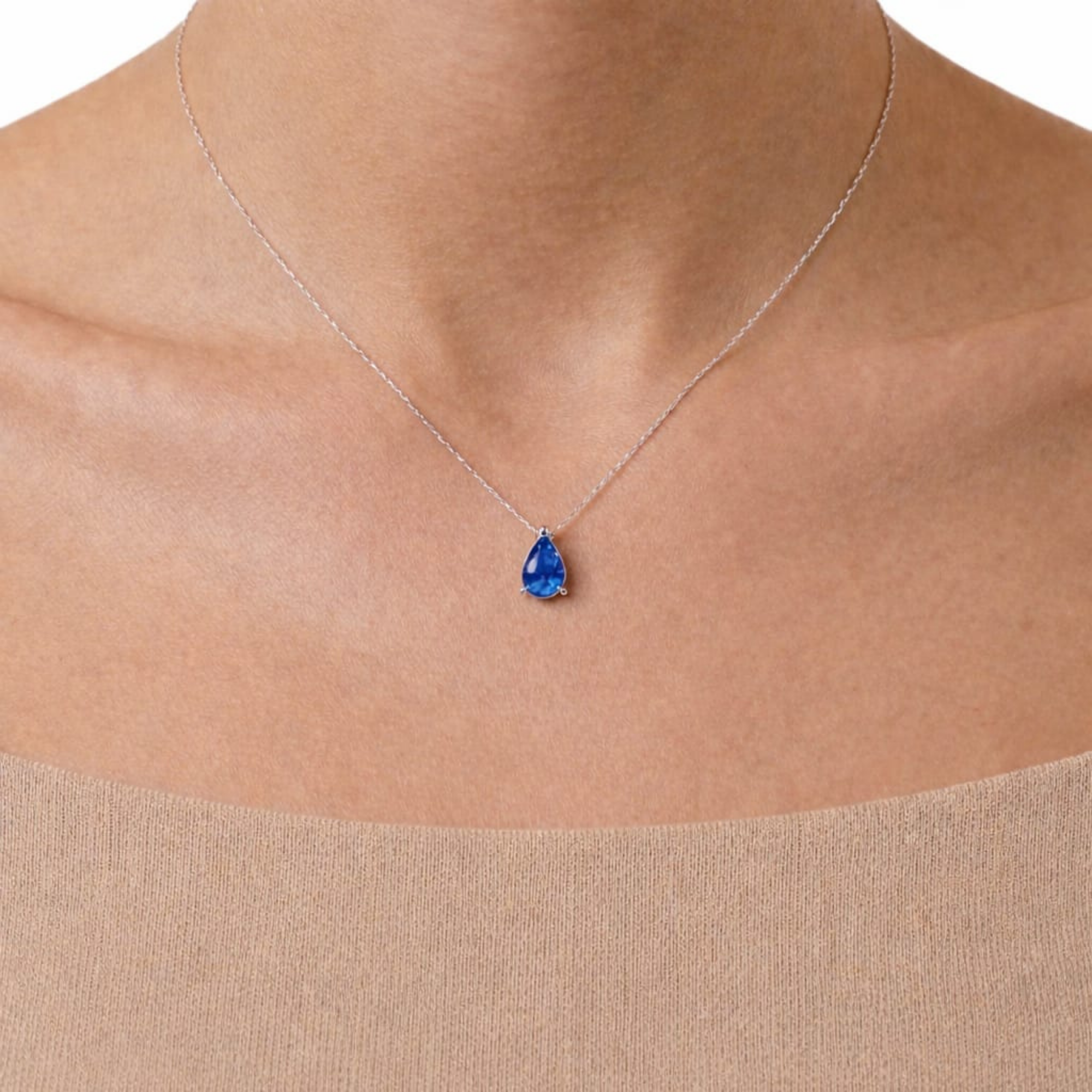 Blue Pear Solitaire 925 Silver Necklace | Velmé