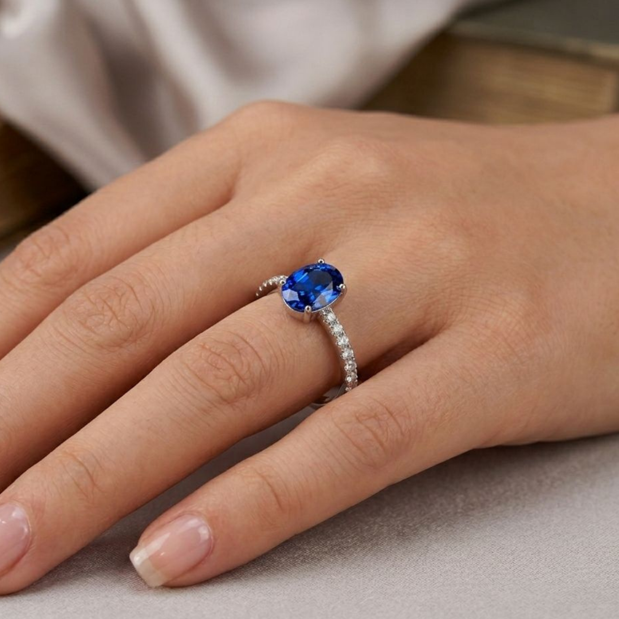 The Sapphire Oval Pavé 925 Silver Ring | Velmé