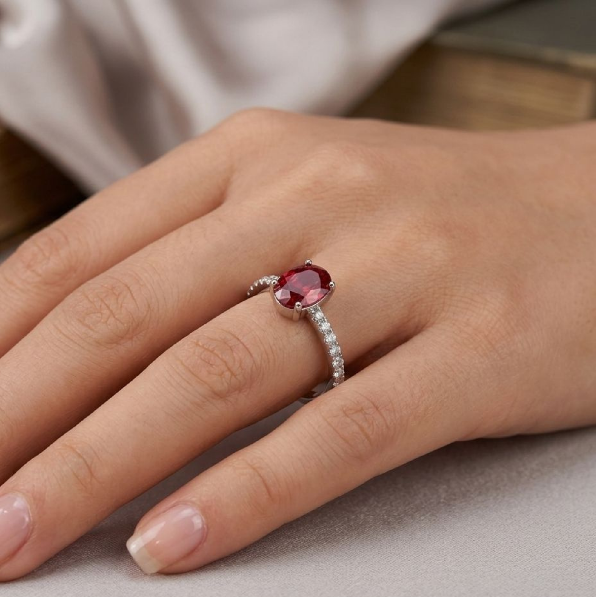 The Ruby Oval Pavé 925 Silver Ring | Velmé
