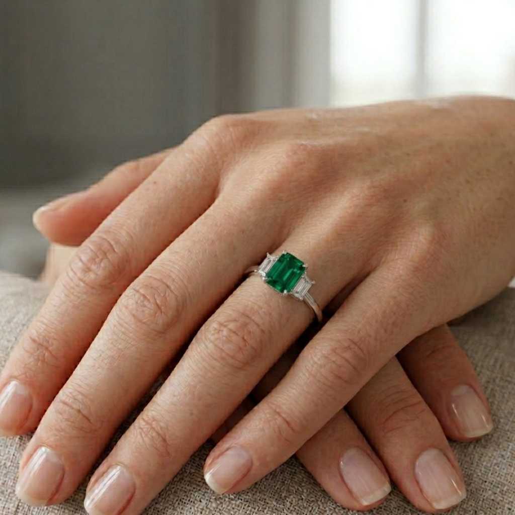 The Crimson Trio Green 925 Silver Ring | Velmé
