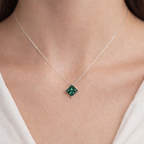 Green Bold Princess Solitaire 925 Silver Necklace | Velmé