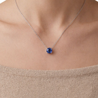 Blue Round Solitaire 925 Silver Necklace | Velmé