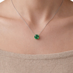 Green Round Solitaire 925 Silver Necklace | Velmé