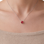 Red Round Solitaire 925 Silver Necklace | Velmé